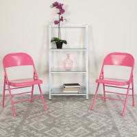 Flash Furniture 2-HF3-PINK-GG 2 Pk. HERCULES COLORBURST Series Bubblegum Pink Triple Braced & Double Hinged Metal Folding Chair